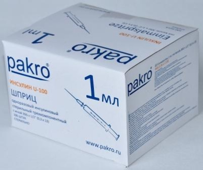 1 мл трехкомпонентный шприц Pakro инсулиновый U100 , с иглой 0,3х13, 100 шт купить оптом в Челябинске