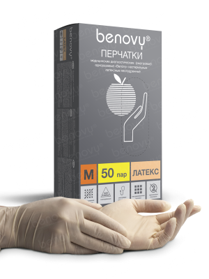 BENOVY / Перчатки латексные, неопудренные, натуральные, 50 пар в упак. S купить оптом в Челябинске